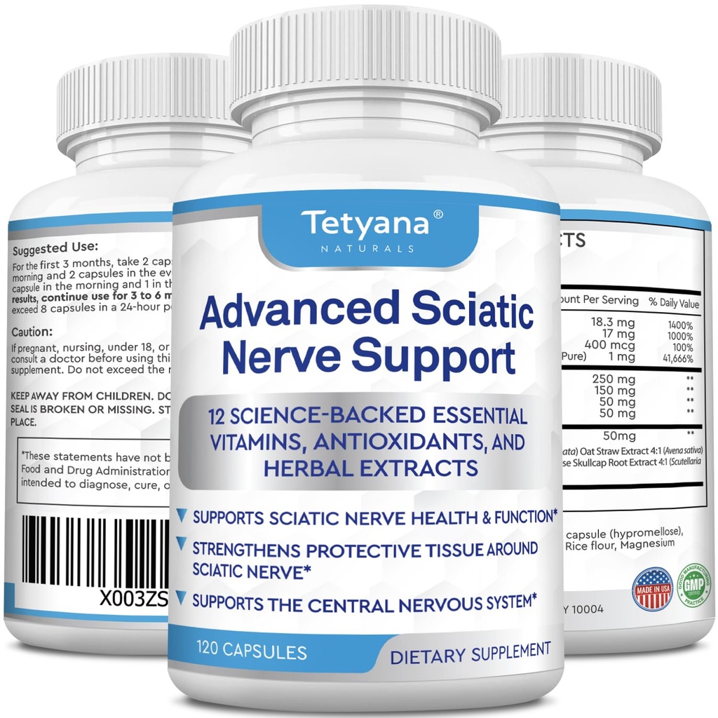 Avancerad Sciatic Nerve Support Relief: Alpha Lipoic Acid Vitamin, Benfotiamine - 12 i 1 Sciatica Supplements - 120 Capsules- 30-60 Supply- Made in USA