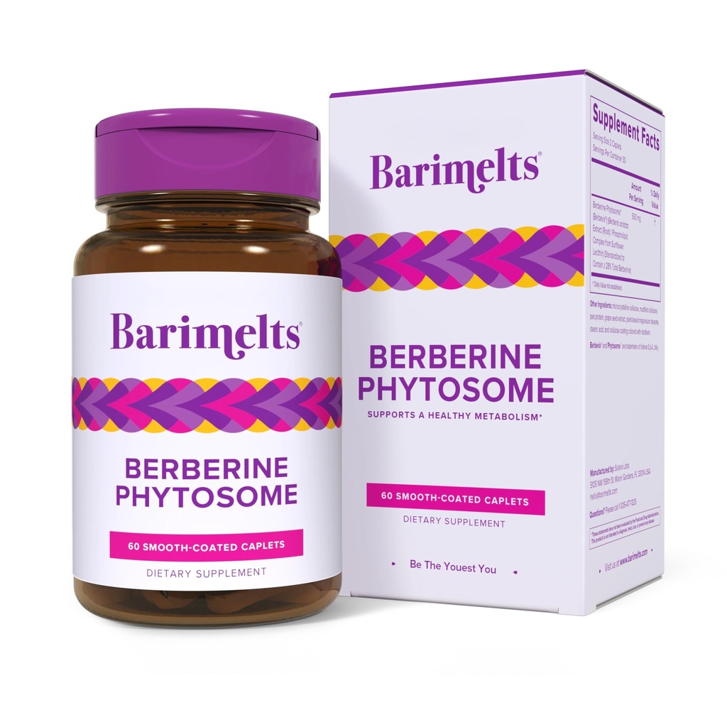 Barimelts Berberine Phytosome 550mg för GLP-1-användare och bariatriska patienter - Metabolism Support - 60 Smooth-Coated Caplets (1-månaders leverans)