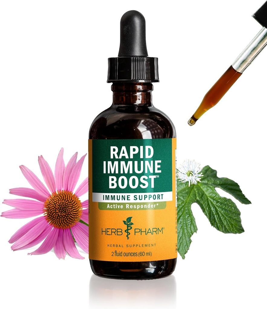 Herb Pharm Organic Rapid Immune Boost: Nopea absorbing Tincture aikuisille, Echinacea Tincture Goldenseal, Inkivääriuute & Elderberry, Immuuni Support Supplement & Wellness Aid, 2 Oz