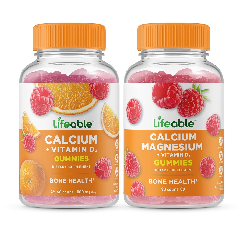 Elinkelpoinen kalsium D-vitamiinin ja kalsiumin magnesiumin kanssa, Gummies Bundle - suuri maku, vitamiinilisä, gluteeniton, GMO-vapaa, pureskeltava