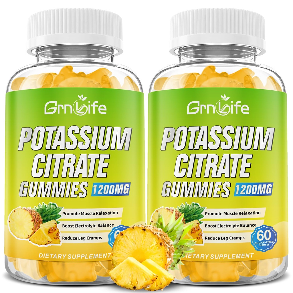 Kaliumsilikaatti Gummies, korkea kaliumlisä Gummies 1200 mg tuki jalat ja lihasten terveys, aikuisille ja lapsille, vegaaninen, ananas maku 120