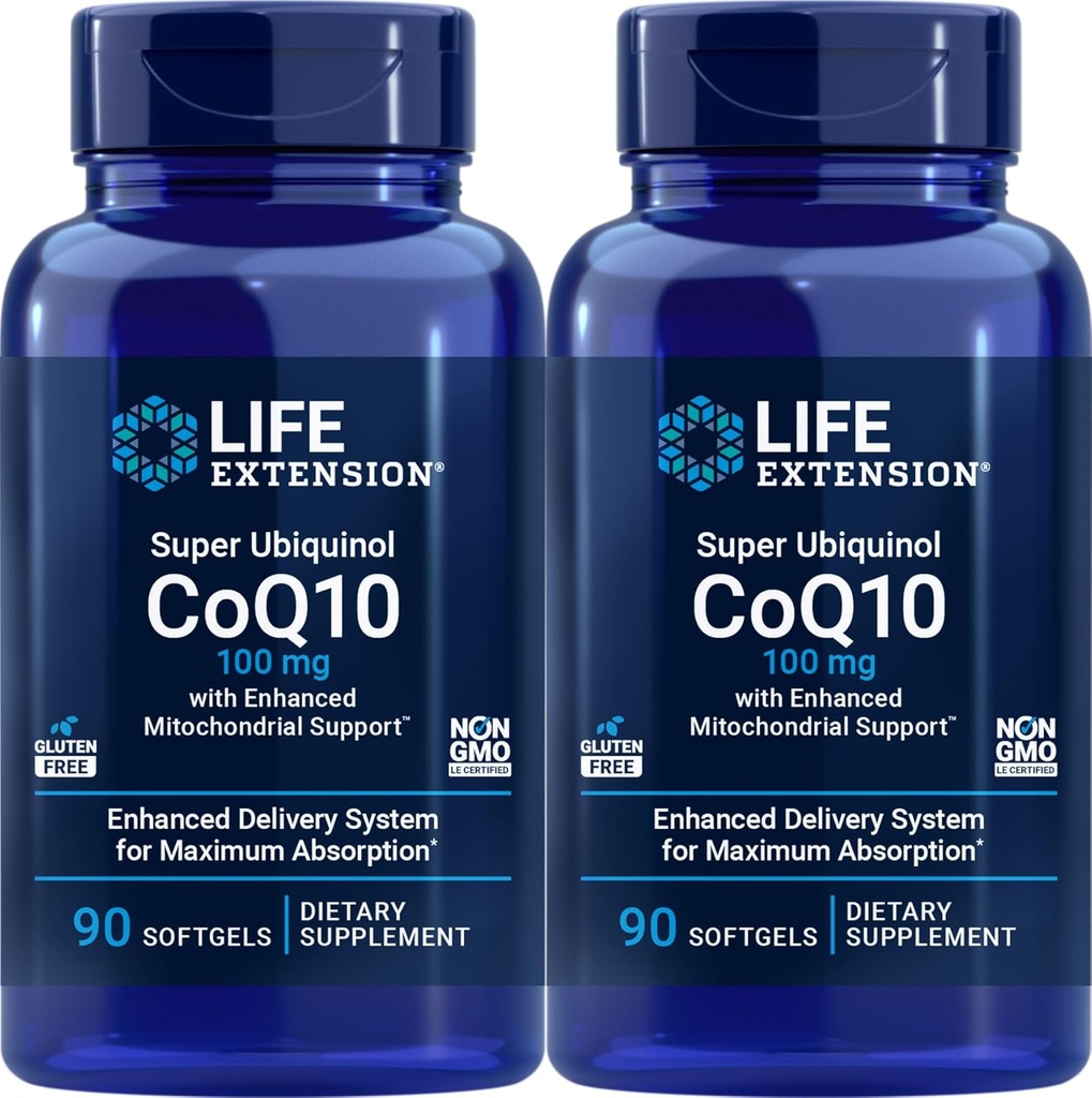 Life Extension COQ10 Super Ubiquinol 100mg 90 Count (Pack of 2) kanssa tehostettu Mitokondrio tuki