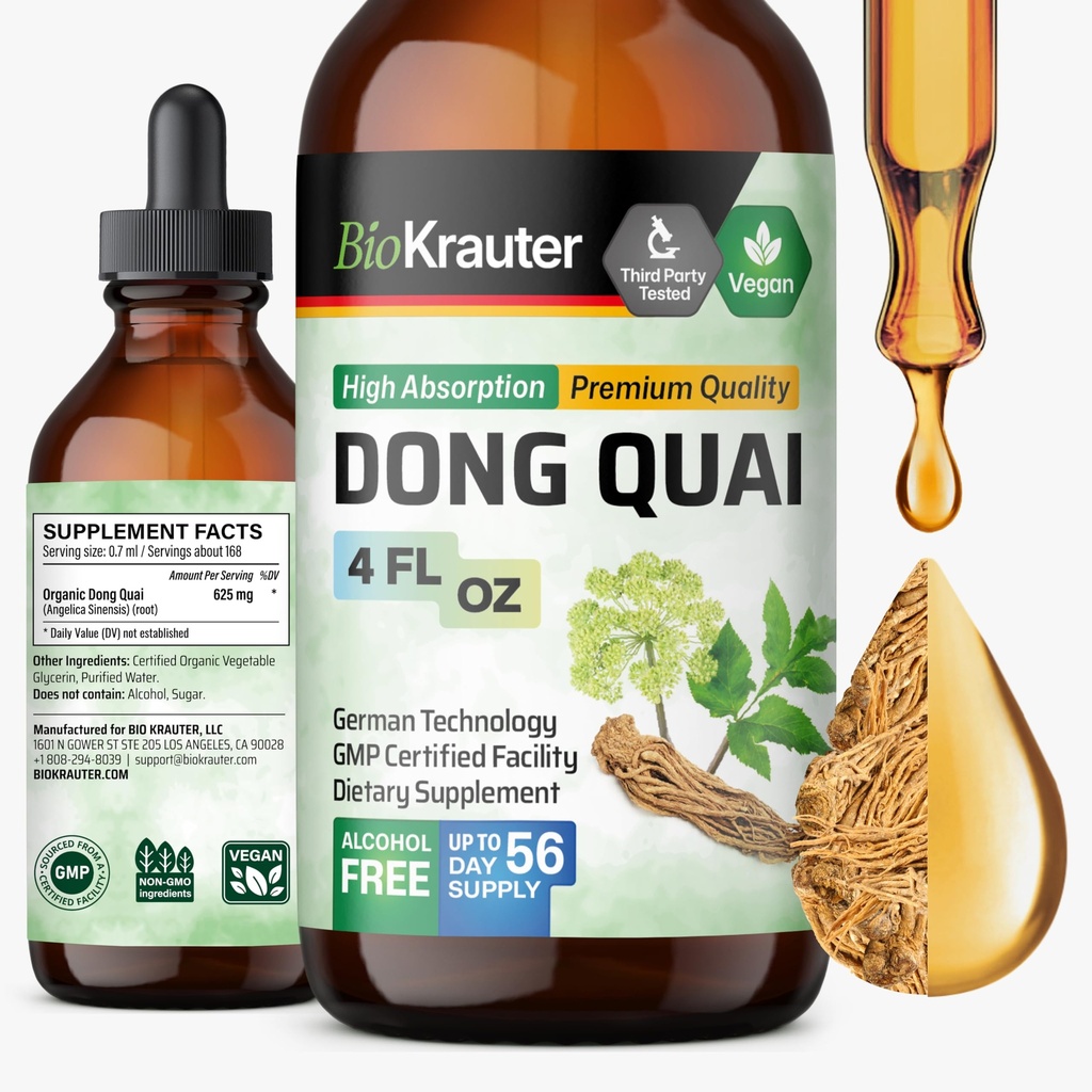 BIO KRAUTER® Menopause Supplements for Women* - Dong Quai Drops 4 Fl.Oz 56 Days of Supply - Vegan Angelica Root Tincture for Menopause Support - Alkohol & Sugar Free - Relaxation & Women's Wellness