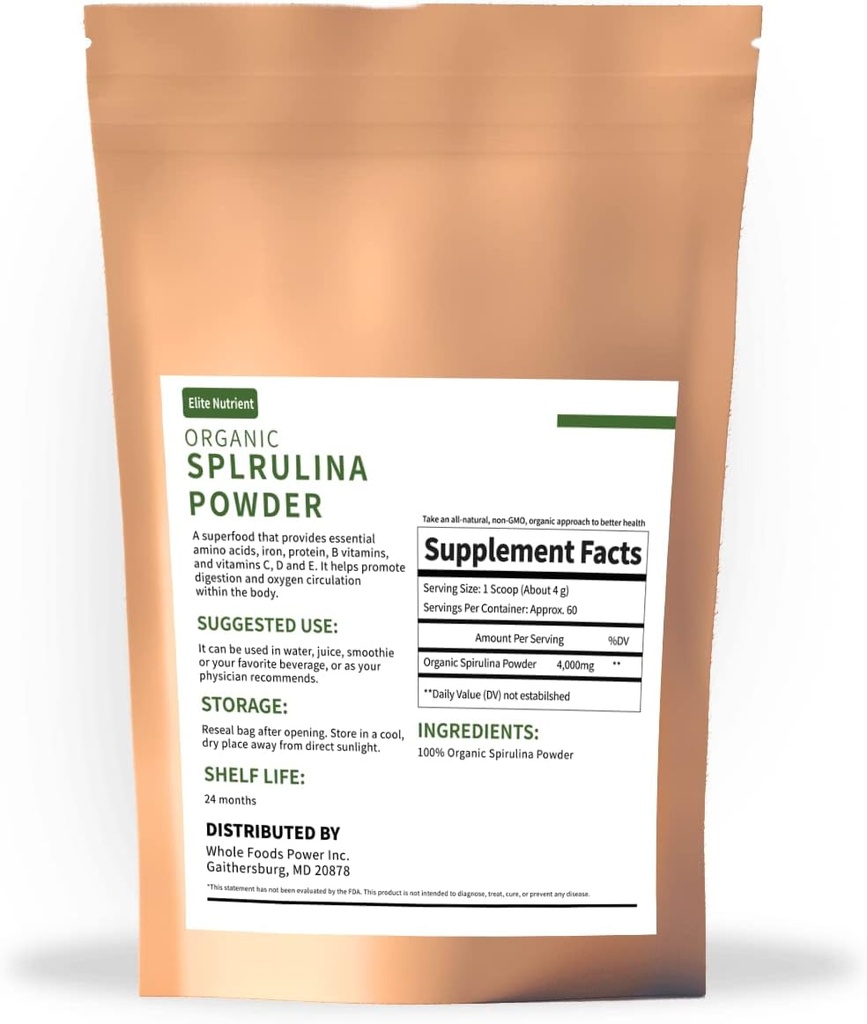 Organic Spirulina Powder, ei-GMO, USDA Certified, Superfood korkea proteiini, Boost Energy, parantaa immuniteetti, yksittäinen paketti