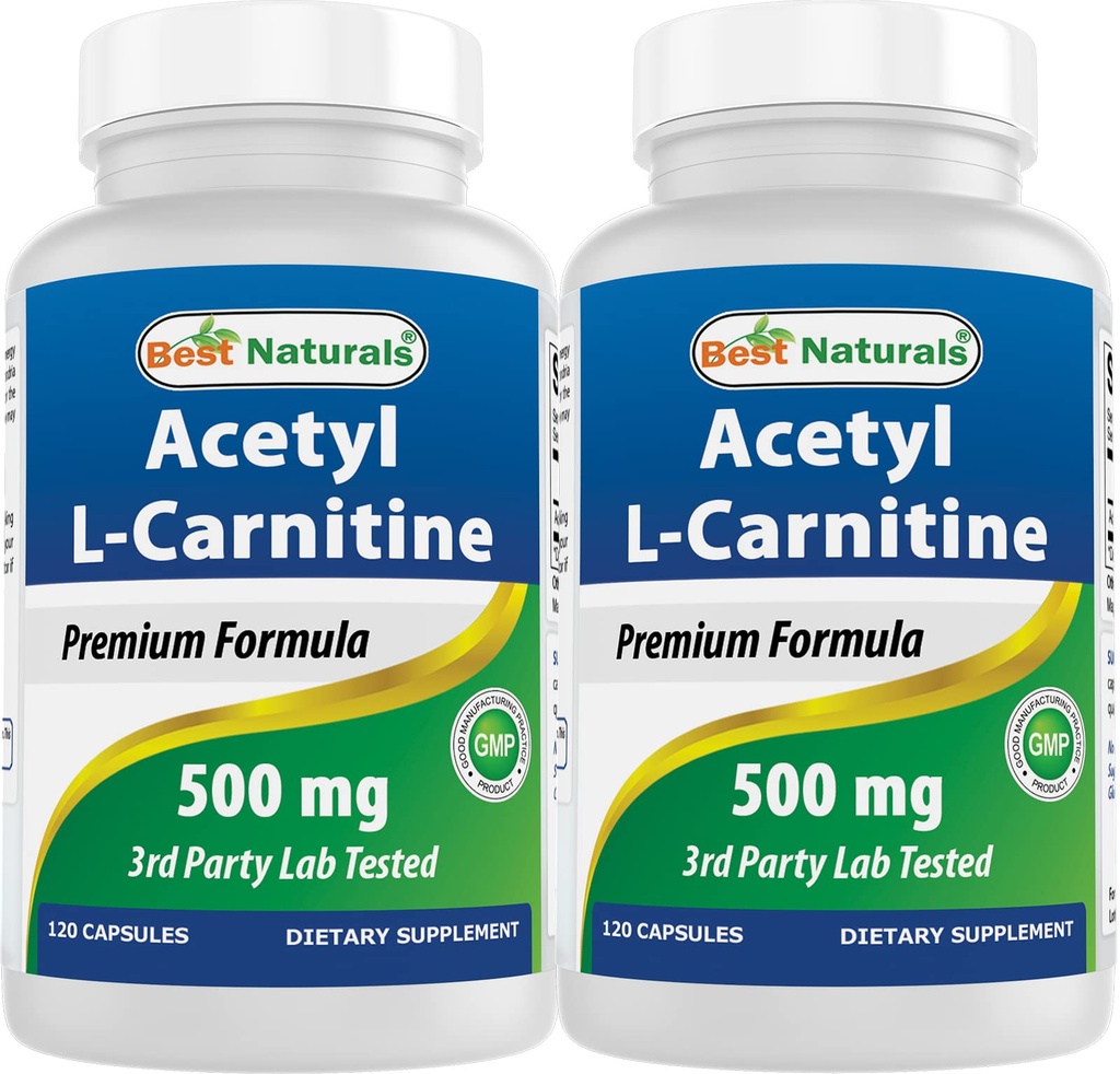 Bästa Naturals Acetyl L-Carnitine (ALCAR) 500mg, 120 kapslar, 120 portioner - Icke-GMO och Gluten Free, 1 kapsel per portion (2 Pack)