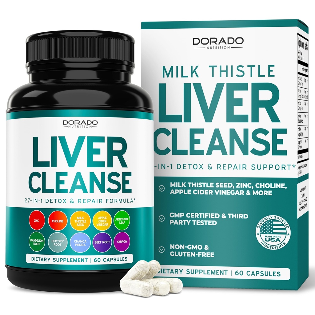 Maksa Cleanse Detox & Korjaus 27 in 1 Formula - Milk Thistle, Voikukan juuri, Turmeeric, Artisokka Extract & Lisää - Liver Detox Support Supplement - 3rd Party Tested, Vegan Safe & USA Made (60 kreivi)