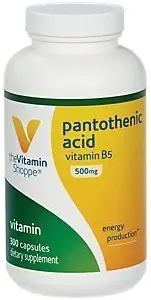 Vitamiini Shoppe Pantotenic Acid 500MG, jossa on B5-vitamiini, tukee energian tuotantoa & hiukset, iho, kynnet, kerran päivässä (300 kapselia)