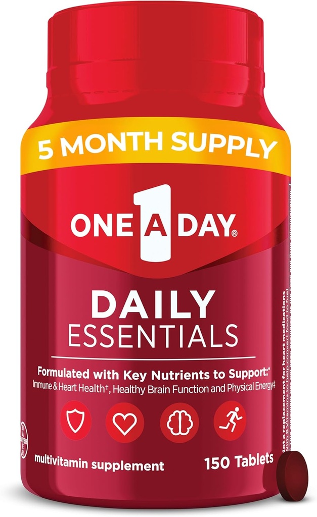 One A Day Daily Essentials, Multivitamiini naisille ja miehille, tukee terve aivojen ja lihasten toiminta ja immuuniterveys, aikuinen monivitamiini D-, E- ja B12-vitamiini, 150