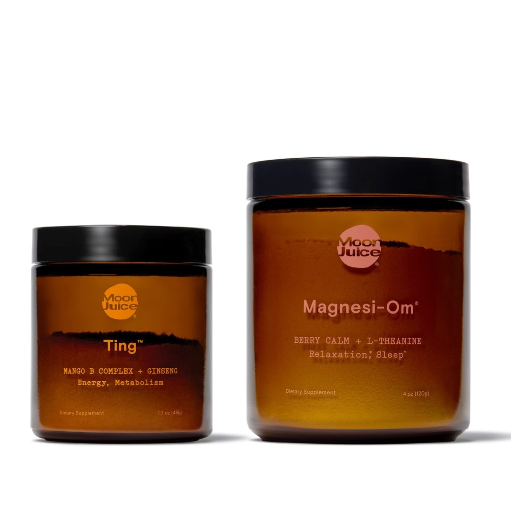 Ting & Magnesi-Om by Moon Juice Ting B-vitamiini Complex & Ginseng varten kofeiiniton luonnon energia & Magnesi-Om Magnesium Powder Supplement for Rentoutumista Kofeiiniton energia & Syvä rentoutuminen