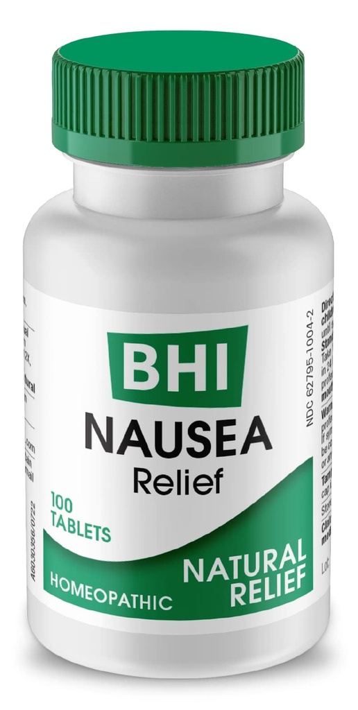 BHI Pahoinvointi Natural Relief 7 Multi-Symptom Homeopaattinen Aktiiviset ainesosat auttaa lievittää pahoinvointia, oksentelua, turvotusta ja ruoansulatushäiriöt Non-Drowsy Soothes epämukavuutta naisille ja miehille - 100 tablettia