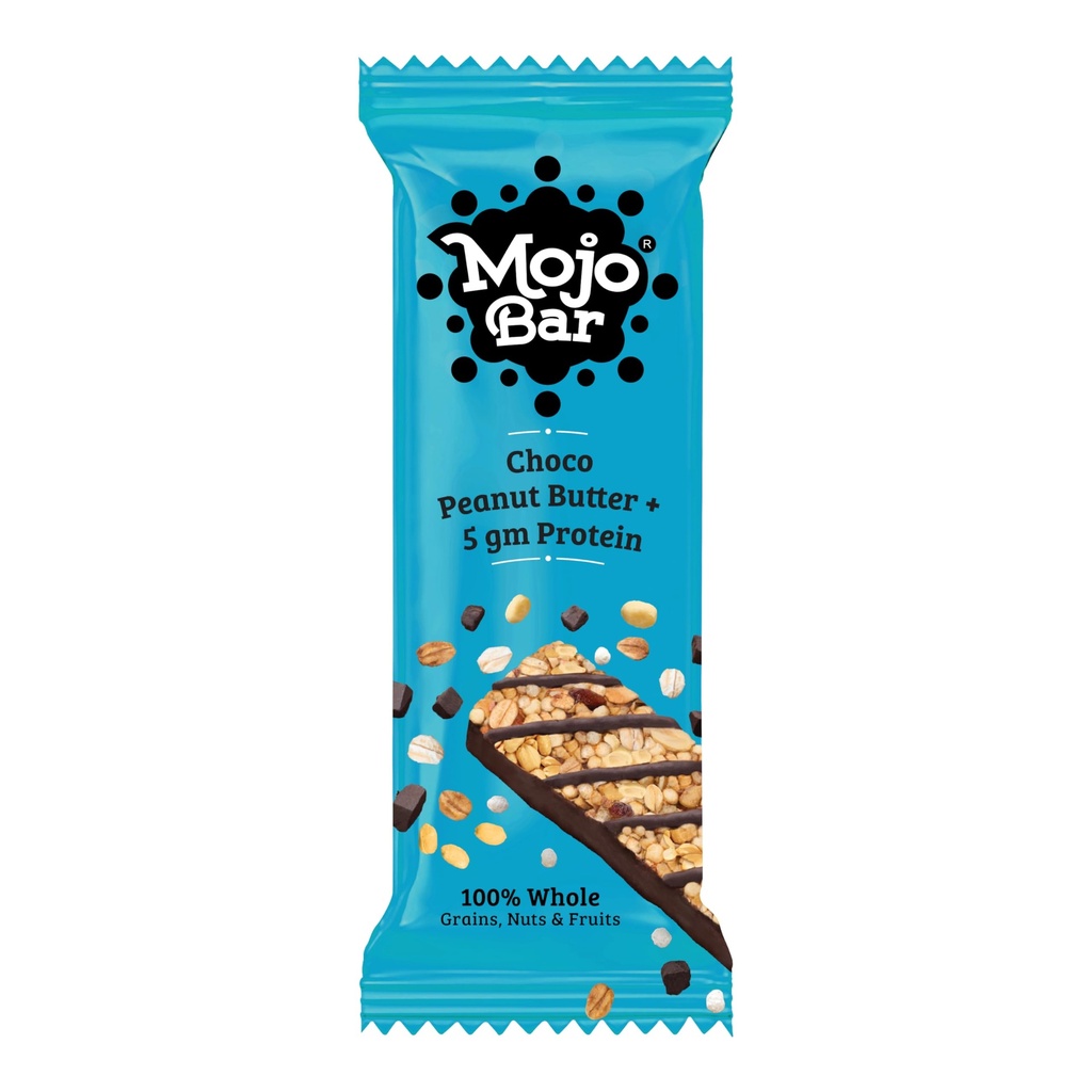 Mojo Bar Energy Bars Choco Peant Butter + 5gm Protein | 100% Whole Grains, Nut & Fruit | High Energy & Granola Bars | 5g Protein Snack | Pack of 6 x 32g Energy Bars | Gluten Free & No Preservatives