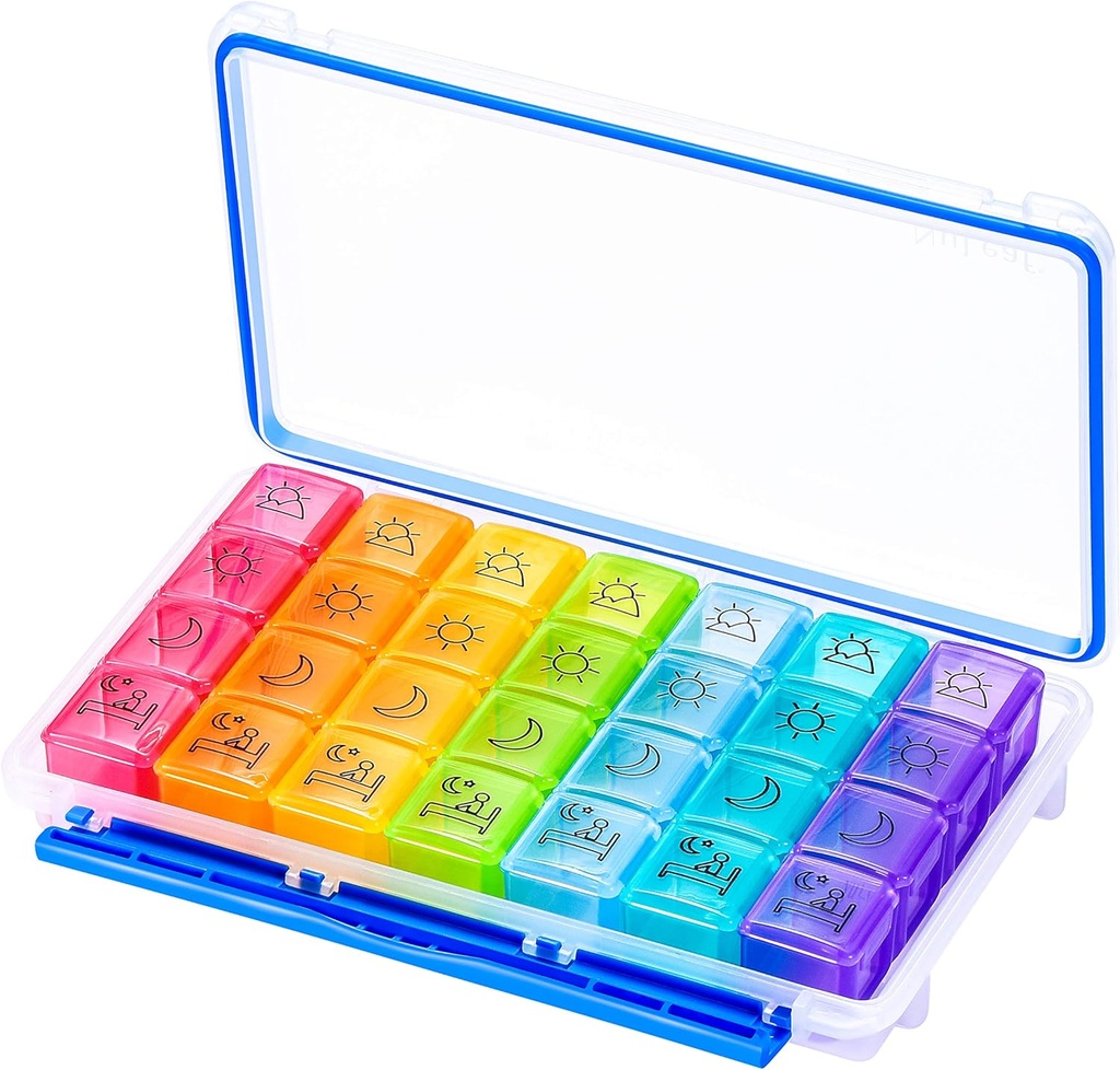 NuLeaf Pill Organizer 4 Kertaa päivässä, Suuret Osastot Kannettavat 7 päivää 4 Kertaa päivässä Matka pilleri Järjestäjä Kosteus-Proof Suunnittelu Hold Vitamiinit, Lisäravinteet ja Lääkkeet