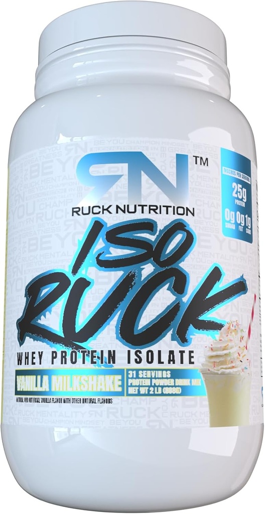 RUCK NUTRITION ISO Protein Powder | 100% Whey Protein Isolate | 25G Protein för muskelåterhämtning | 0g fett, 0g socker | Gourmet Taste (30 portioner, Vanilla Milkshake)