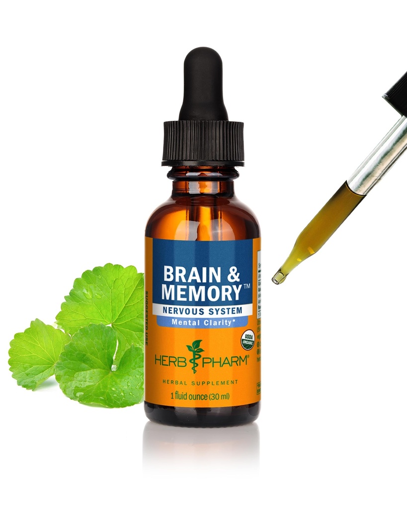 Herb Pharm Organic Nootropic Brain & Memory Supplement Ginkgo Biloba Liquid Extract: Nopea imeytyminen Mental Focus Support, Ginkgo Supplement, Vegaani, Gluteeniton, 1 Oz