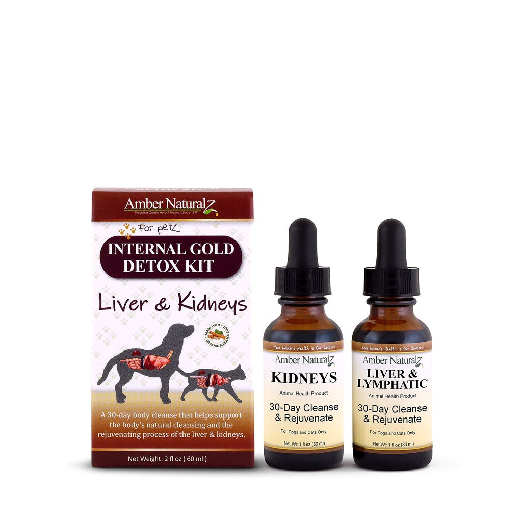 Amber NATURALZ Internal Gold Detox Kit för hundar, katter, fåglar, kaniner och Guinea grisar | Herbal Support för lever och njurhälsa | Naturligt stöd för lever och njurfunktioner