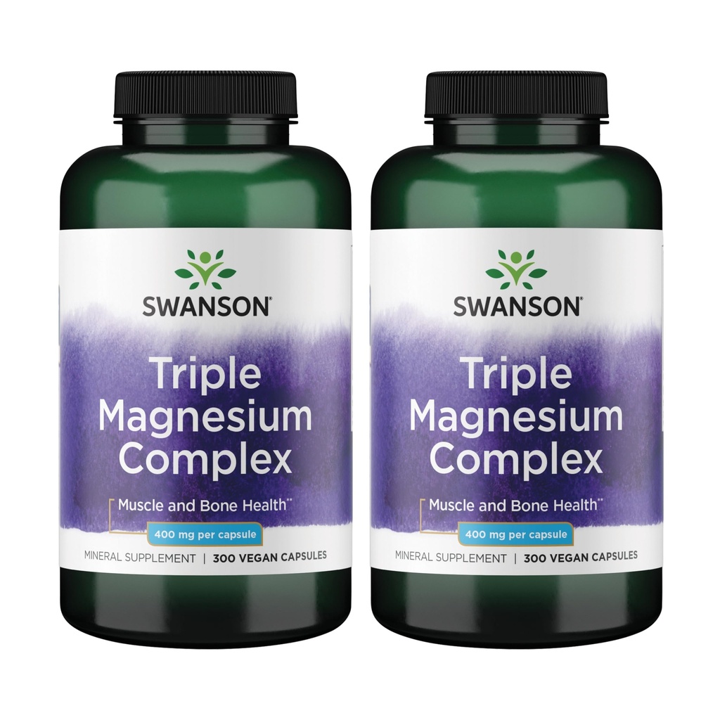 Swanson Triple Magnesium Complex - Mineral Supplement - Natural Support - Featuring Citrate, Oxide & Aspartate - (300 kapselia, 400 mg Each, 2 pakkaus)