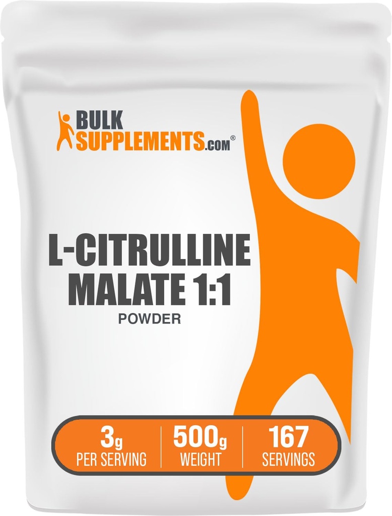 BulkSupplements.com L-Citrulline Malaatti 1:1 Jauhe - Sitrushedelmäjauhe, Aminohappo täydentää - makuamaton & Gluteeniton - 3g per tarjoilu, 500g (1,1 lbs) (pakkaus 1)