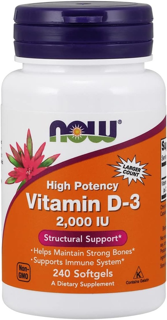 Nyt elintarvikkeet D-3, rakennetuki 2000 I.U., 480 Softgels