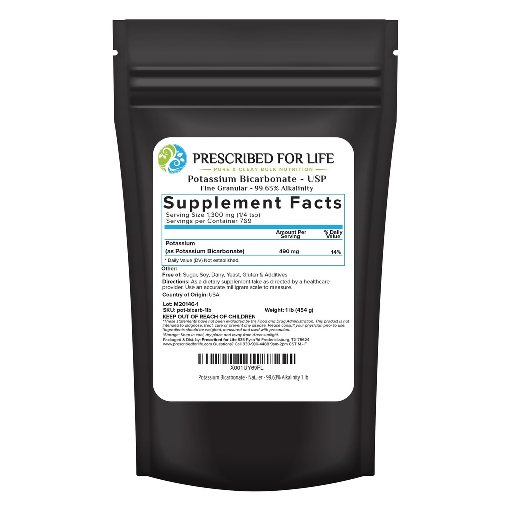 Määrätty Life Kaliumbikarbonaatti Powder, Pure USP & Food Grade Kaliumbikarbonaatti kasvit, viininvalmistus, & paistaminen, kristallijauhe, 39% K (1lb)