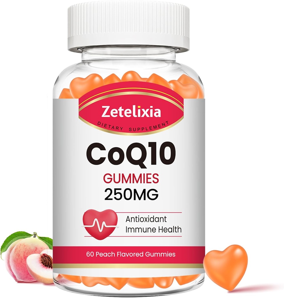 CoQ10 Gummies, 5X Better Absorption Coenzyme Q10 för cellulär energi och antioxidantstöd, 60 Peach Gummies