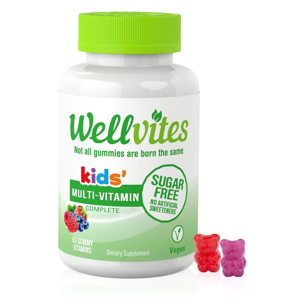 Wellvites Kids Multivitamin Gummies - Sugar Free, Vegan, Non-GMO, Vitamin A, D, B6, B12 och C - Inga konstgjorda sötningsmedel, Gluten-Free, Gelatin-Free - 60 Count (30 Day Supply)