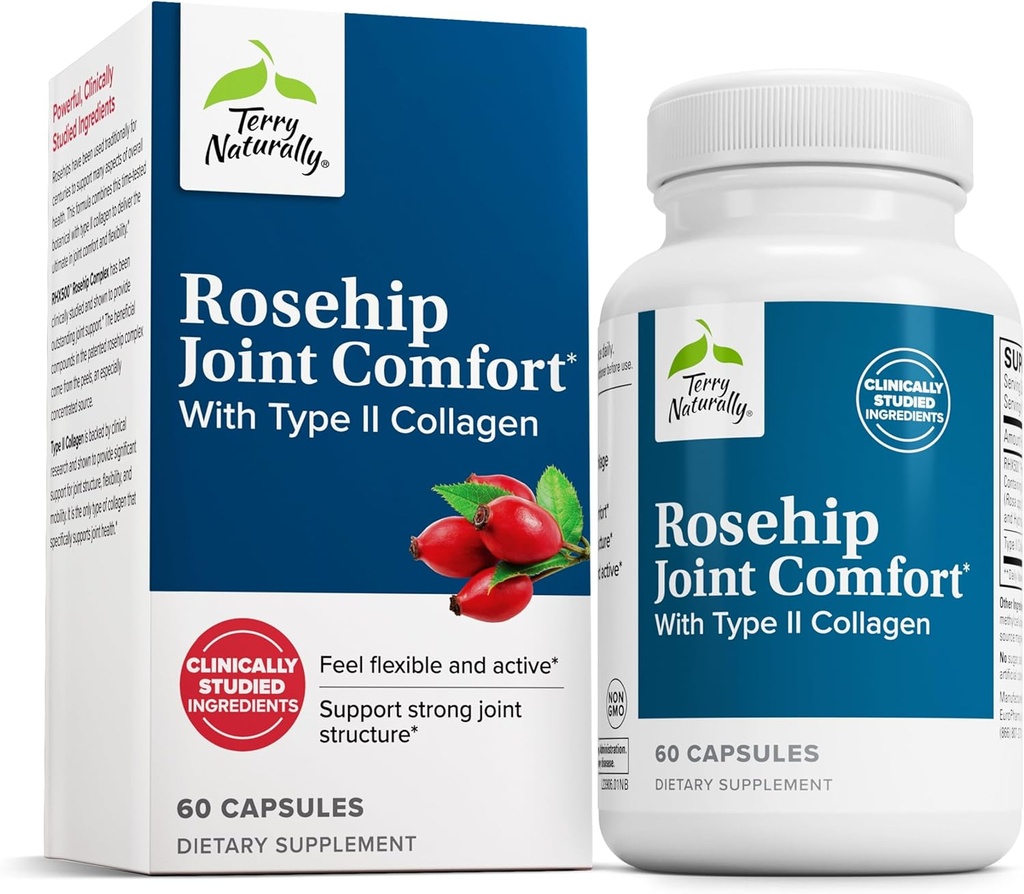 Terry Luonnollisesti Rosehip Joint Comfort - Terve yhteinen liikkuvuus ja joustavuus Tuki täydentää - täydentää tyypin II Collagen - Joint Structure & Cartilage Supplement - 60 kapselia