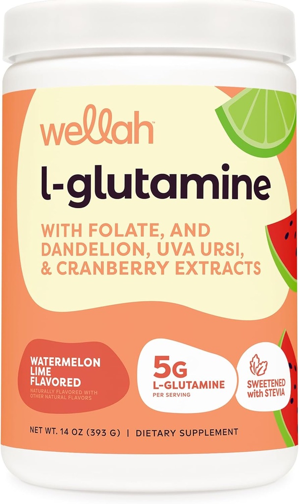 Wellah L-glutamiini Powder Watermelon Lime (50 tarjoilua) - 5g L-glutamiini per Serving, makeutettu Stevia