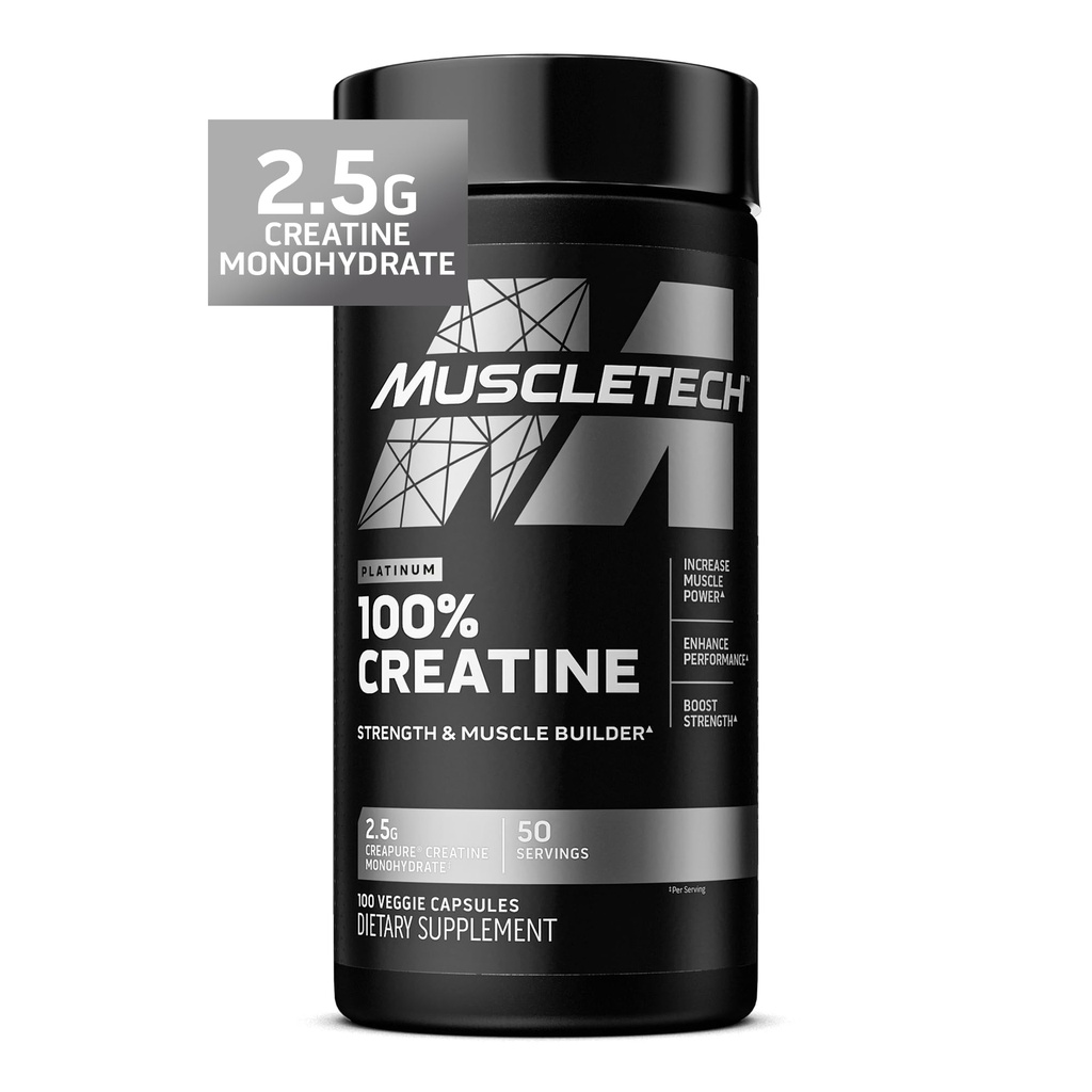 LihasTech Platinum Creatine Monohydraatti Kapselit - Creapure Creatine Pre & Post Harjoitus Lihas Builder, Lihas Recovery & Energy Boosting täydentää miesten ja naisten - 100 kasvispillereitä