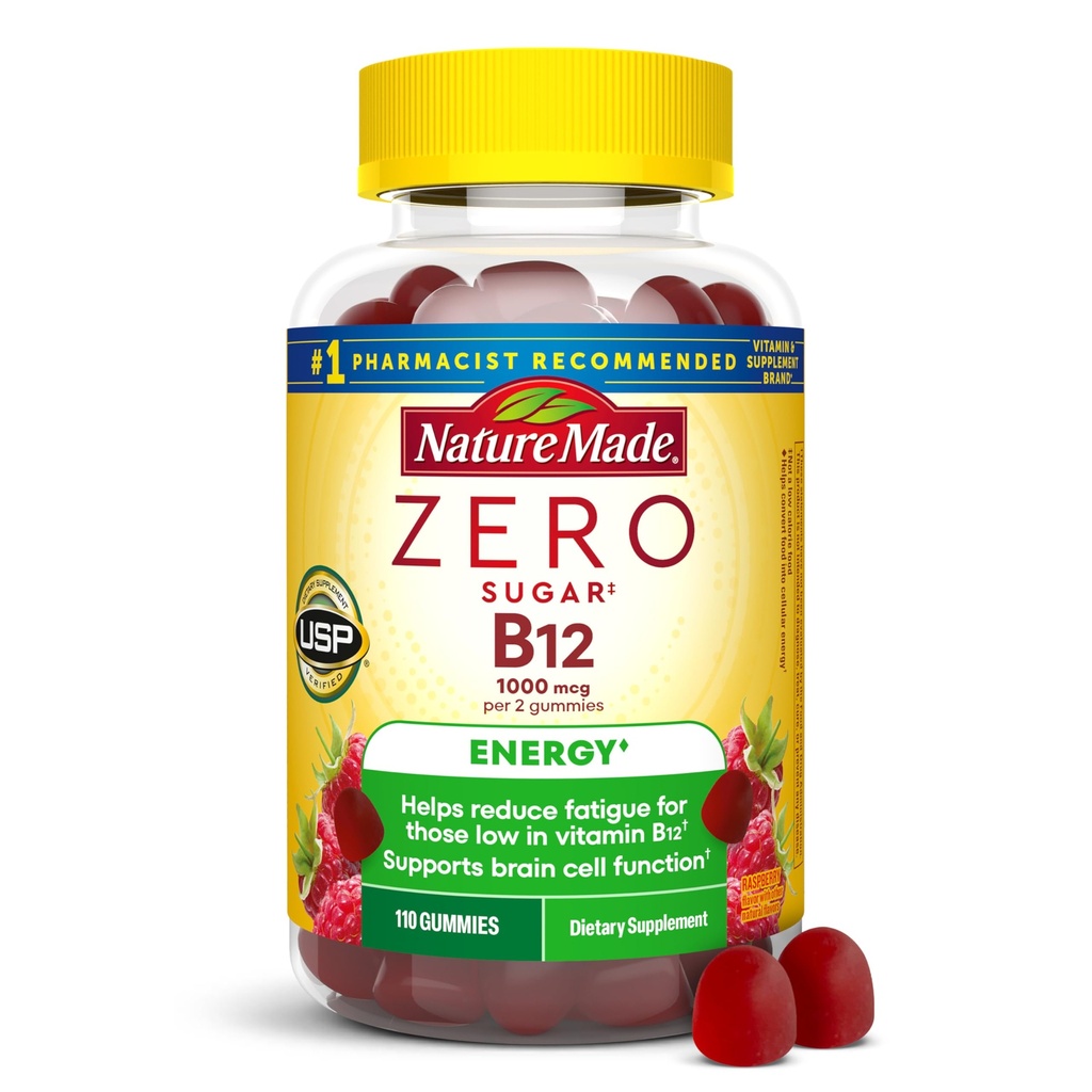 Luonto valmistettu nolla sokeri energia vitamiini B12 Gummies 1000 mcg per tarjoilu, B12-vitamiinit, energia aineenvaihdunta tuki, aspartaami ilmainen, 110 sokeriton Gummies, 55 päivän tarjonta
