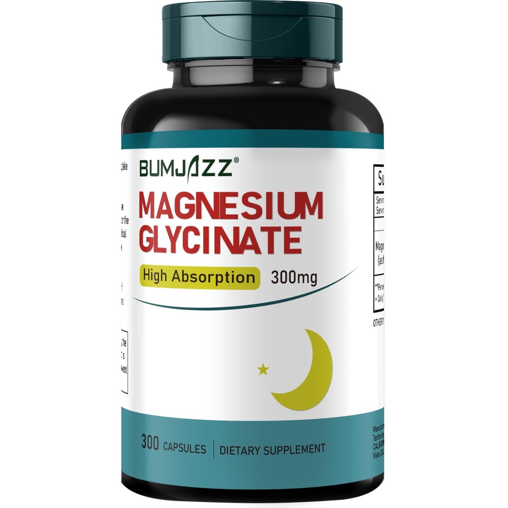 Magnesium Glycinate Supplement - Magnesium Supplement Magnesium Glycinate 300 mg - 100% Kelatoitu suuri imeytyminen Vegaani Essential Mineral Supplement 300 kapselia