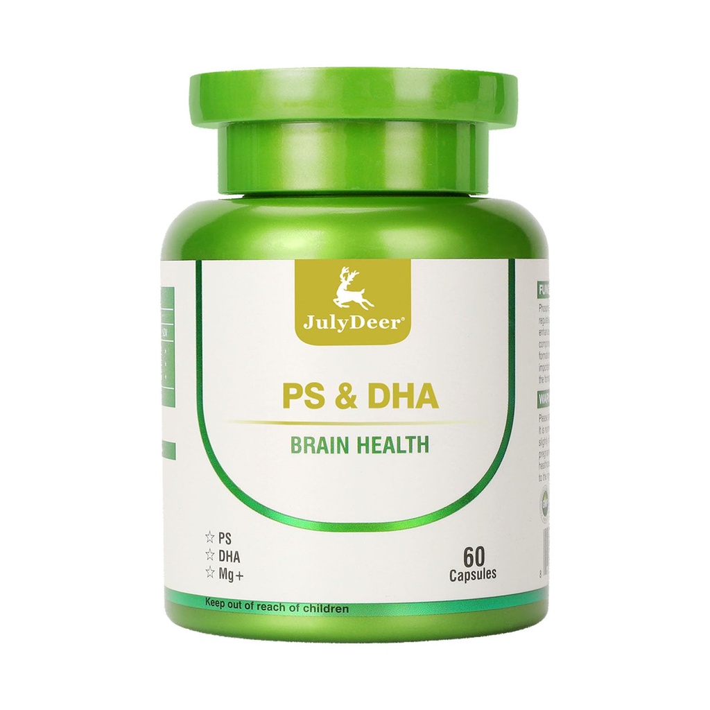 Magnesium L-treonat -100mg, DHA-100mg, Phosphatidylserine-40mg, Magnesiumkomplexa tillskott för äldre barn hjärnhälsa och kognitivt stöd förbättra hjärnan - 60 kapslar