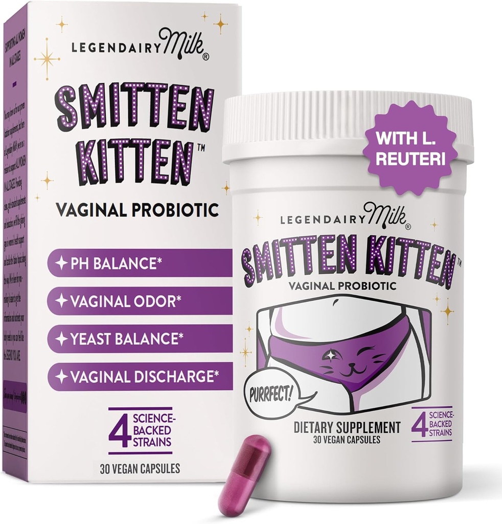 Legendairy Milk Smitten KittenTM - Naisten emätinprobiootit - Kliinisesti varmennetut probiootit Lactobacillus Reuteri naisten emättimelle - tukee pH-tasapainoa, Floraa ja virtsateiden hyvinvointia