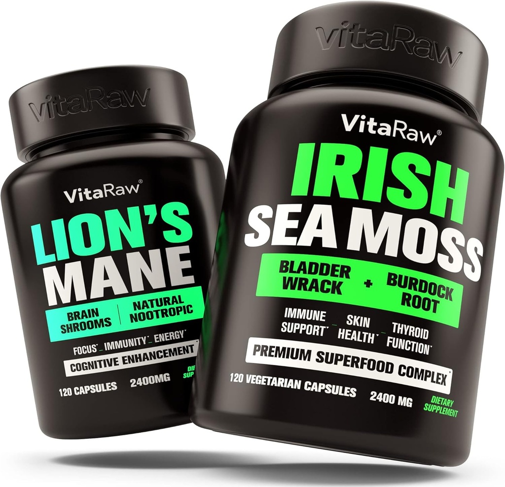 Lions Mane Mushroom + Irlannin Sea Moss - Aivojen Booster Memory & Energy + Immuunituki, Joint & Kilpirauhaset ja Gut Health