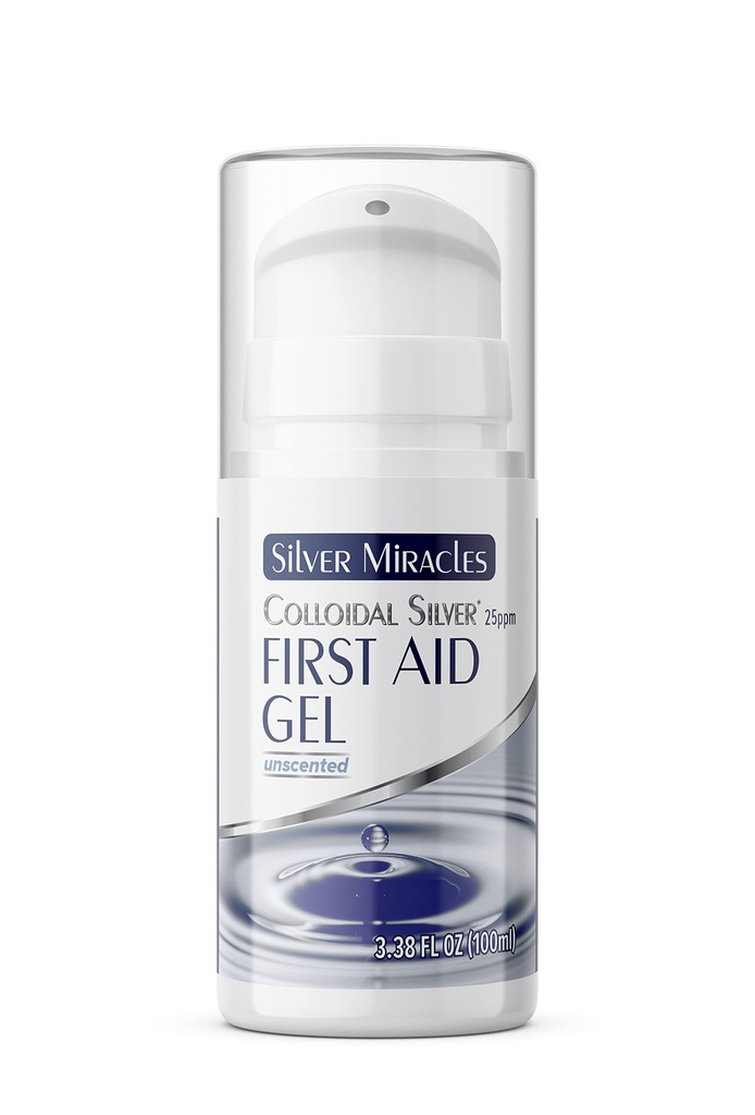 Silver Miracles - Colloidal Silver First Aid Gel - Airless Bottle - Nano Silver Gel Wound Care - Healing Ointment för Burns, Sunburns & Irritated Skin - Unscented -3.38 OZ - 25 PPM