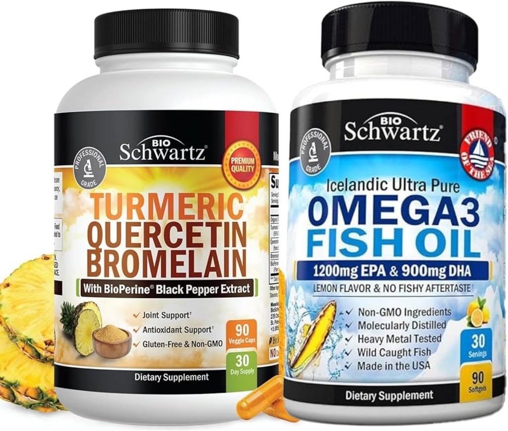 Turmeric Quercetin kanssa bromaiini täydennysosa (1 kuukausi tarjonta) Plus Triple vahvuus Omega 3 kalaöljyä Softgels (1 kuukausi tarjonta)