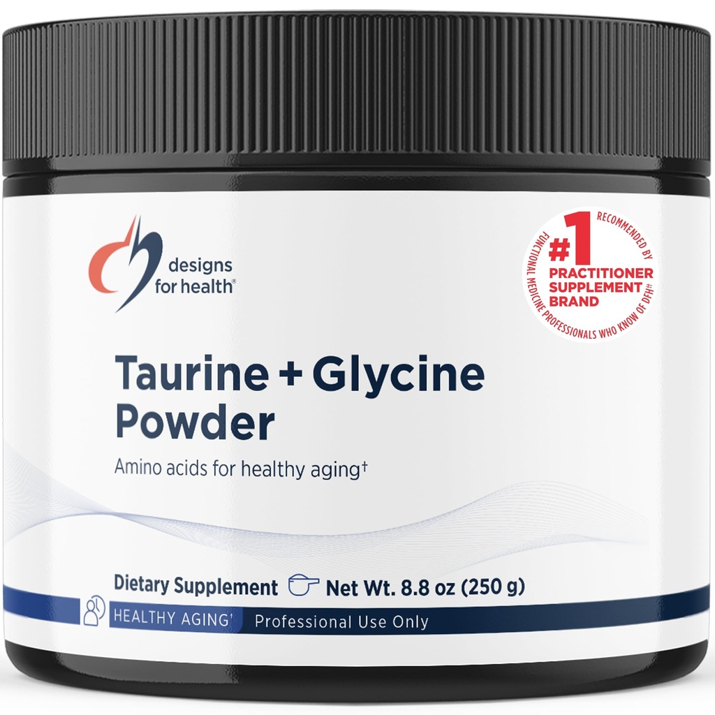 Designs for Health Taurine + Glycinpulver - Aminosyror för hälsosam åldrande - stöder cellulär, metabolisk och hjärthälsa - icke-GMO Osmakad Aminosyrapulver (250 g)