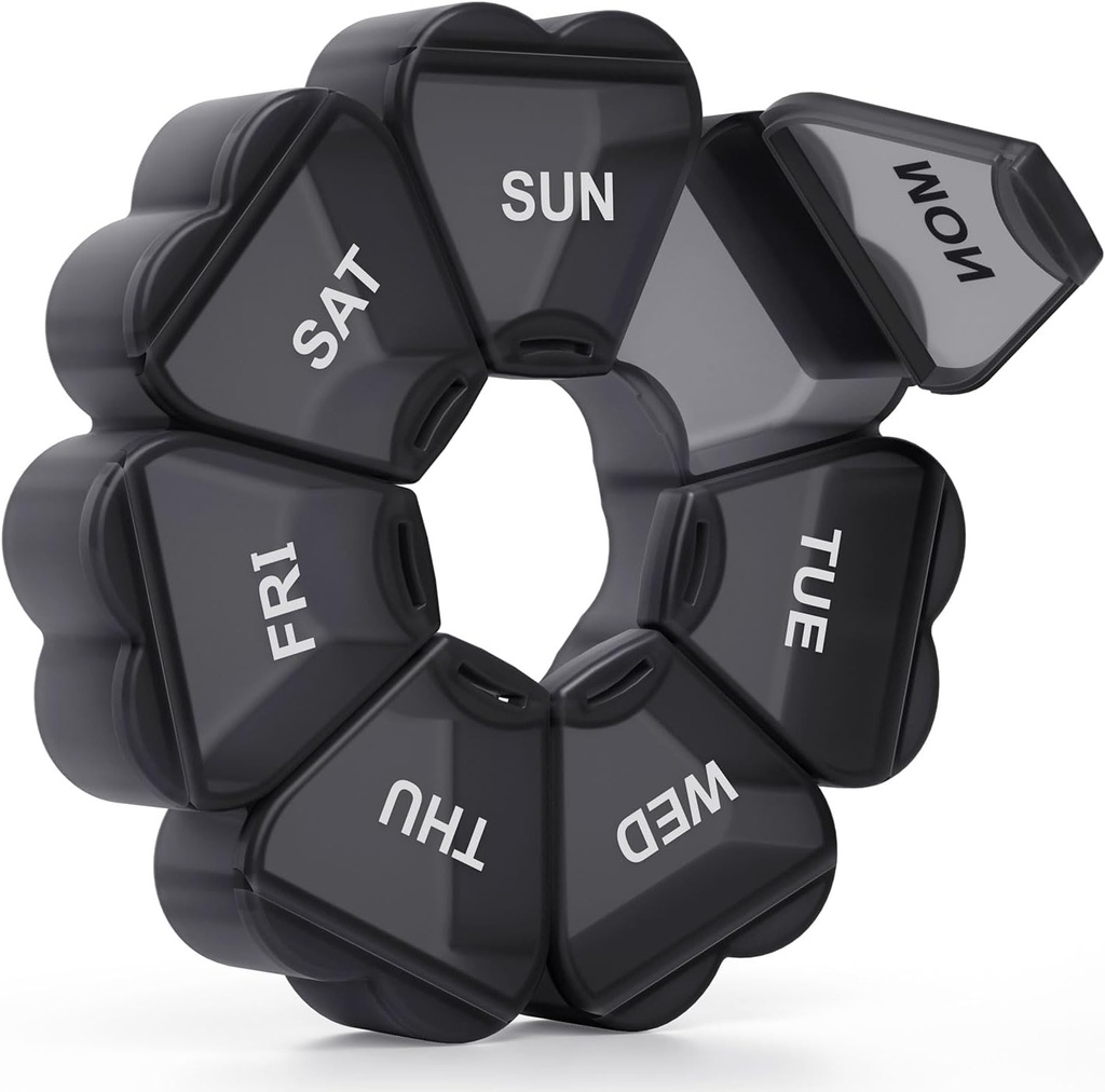 Stor Weekly Pill Organizer, Pill Box 7 Day, KAPENS Daily Vitamin Case Large Capacity Compartments, Pill Containers för Fish Oil Medicine Supplements, Black