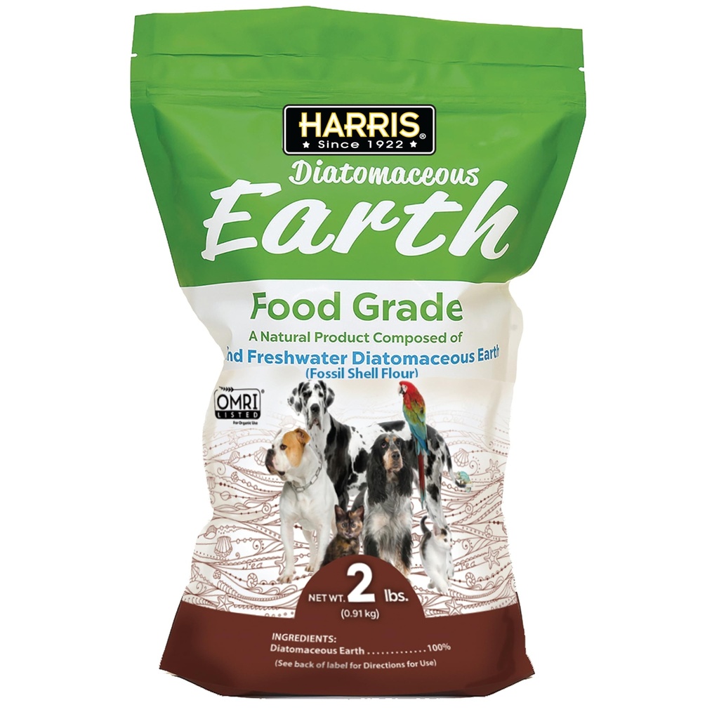 Harris Food Grade Diatomaceous Earth för husdjur, för katter, hundar, hästar och husdjur, certifierad för organisk användning, 2 LB väska