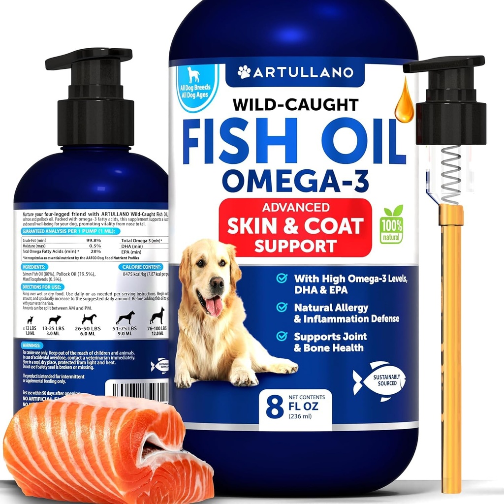 Omega 3 Fiskolja för hundar - Bättre än laxolja - Hud- och Coat Defense Liquid Supplement for Allergy Relief - High EPA & DHA for Shedding, Mobility, Itching, Joint & Bone Health Support - 8 FL OZ