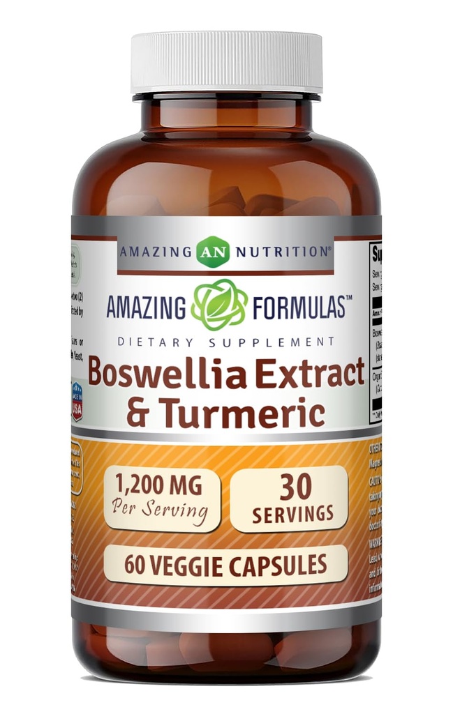 Hämmästyttävä Formula Boswellia Extract & Turmeerinen täydennysosa ... 1200 Mg Per Serving...60 Kasviskapselit...
