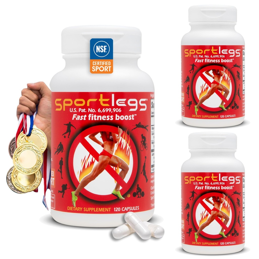 SPORTLEGS Fast Fitness Boost Pre Treout miesten ja naisten, Maitohappo täydentää, Urheilun kestävyys polttoaine, Endurance täydentää Runners - NSF Certified for Sport, 120-Capsule pullo, pakkaus 3
