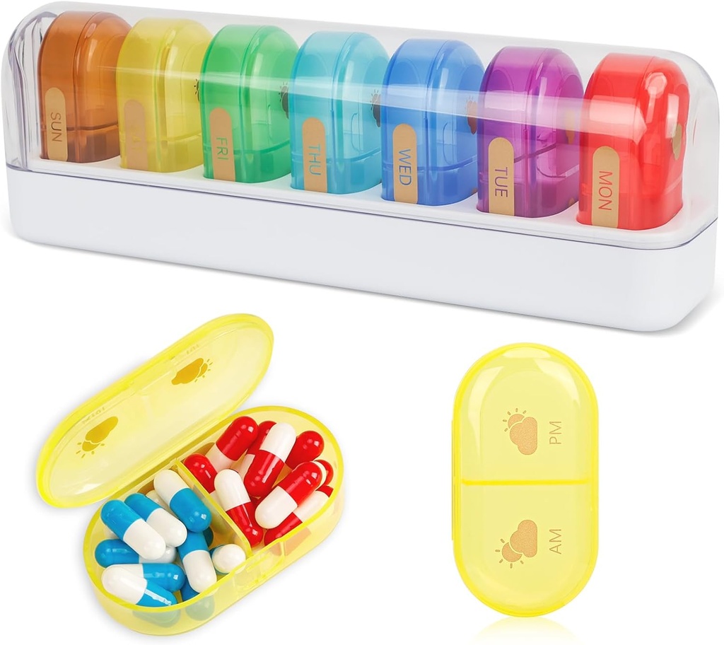 FYY Matka pilleri Järjestäjä, 14 Osastot Päivittäinen pilleri Organizer Kannettava pilleri tapauksessa Irrotettava päivittäin pilleri laatikko kukkaro tasku Hold vitamiineja, Cod Liver Oil, Lisäravinteet ja lääke-valkoinen