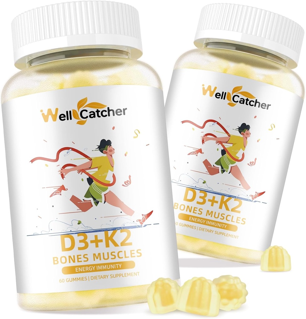D3-vitamiini K2 Gummies - D3-vitamiini 5000IU K2 (MK-7) 120mcg lisäravinteet B-vitamiini Complex Sugar Ilmainen aikuisille Lapset tukevat luuhameet vahvuus Immuuni Mango Flavor 60 Counts 2 pakkausta