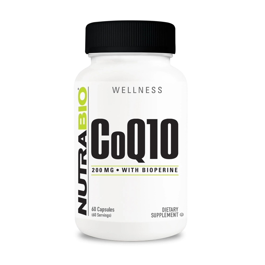 NutraBio CoQ10 Ravintolisä Bioperineen, terveen sydämen toiminta & solutuotanto, 200 mg - 60 kapselia