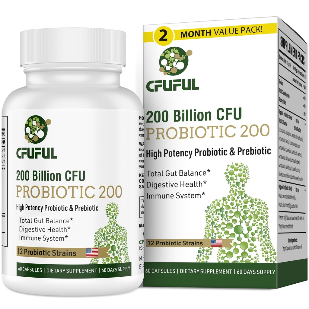 Probiootit naisille ja miehille, 200 miljardia PMY 12 kantaa 3 Organic Prebiootit ja Probiootit Dgestive Health Gut, Immuuni, turvotus ja kaasu, energia, yleinen terveys, Hylly vakaa - 2 kuukauden tarjonta