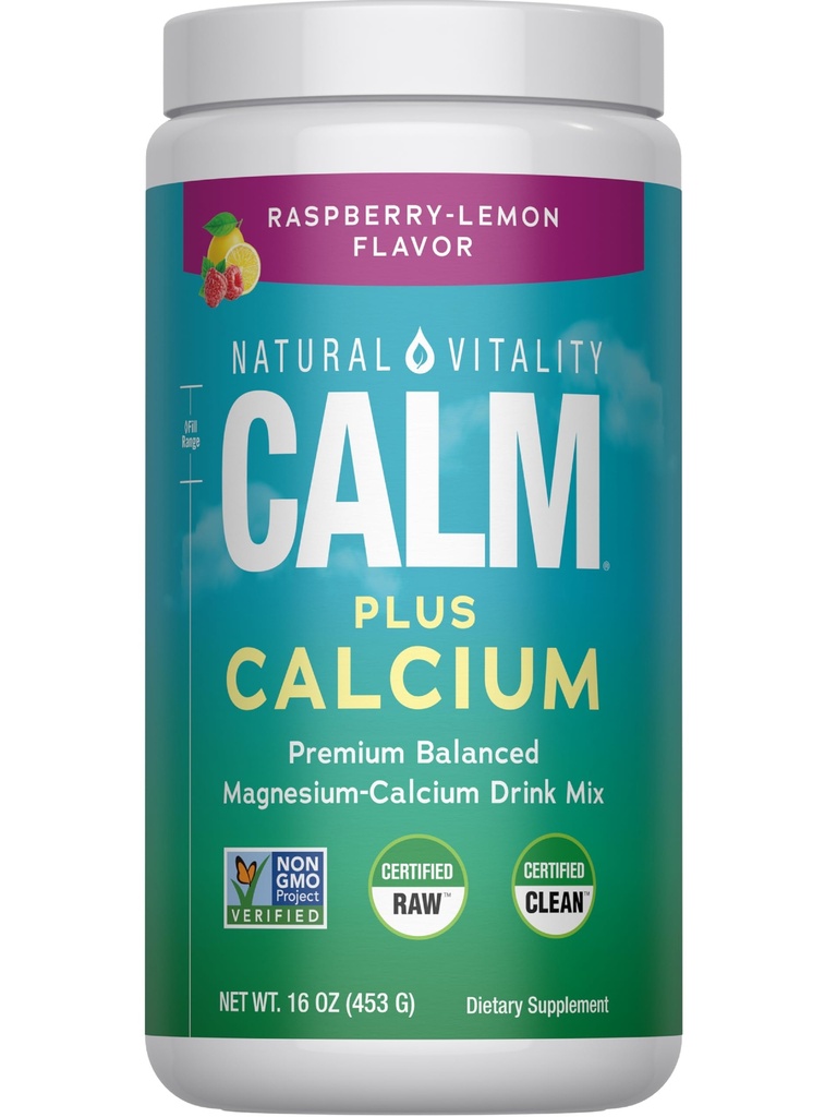 Natural Vitality Calm, Magnesium & Calcium Supplement, Drink Mix Powder stöder ett hälsosamt svar på stress, Gluten Free, Vegan & Non-GMO, Raspberry Lemon, 16 oz
