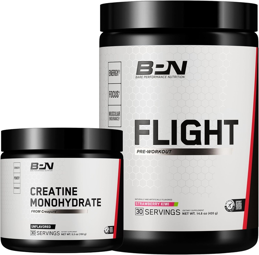 BARE SUORITUSKYKY NUTRITION BPN Creatiini Monohydraatti & Flight Pre Treout (Strawberry Kipsi) BPN Bundle