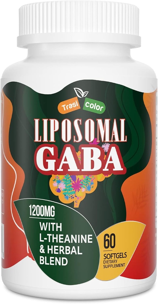 Liposomal GABA L-Theanine lisäravinteet 1200mg - Korkea Imeytyminen GABA Complex Ashwagandha, kamomilla, Tart Cherry Herbal täydentää miesten ja naisten, 60 Softgels