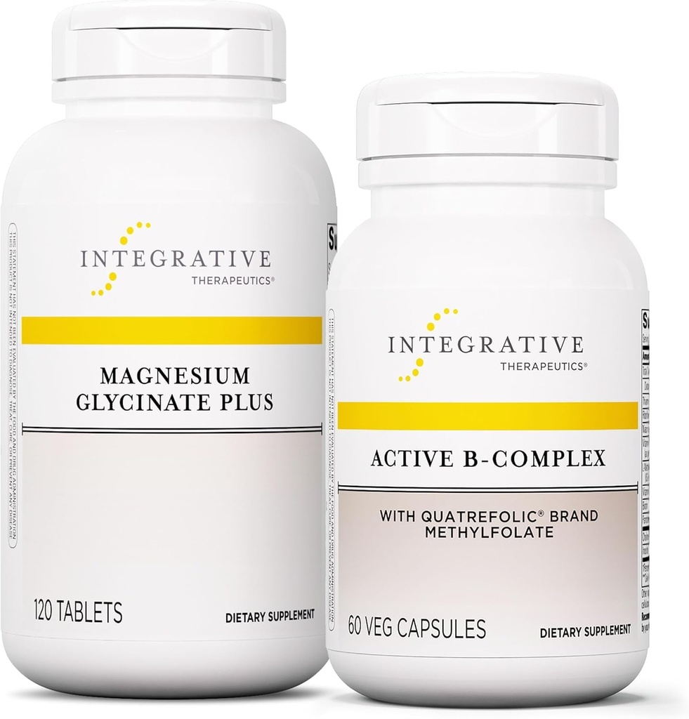 Integratiiviset hoidot B-komplex, 60 kapselia & Magnesium Glycinate Plus, 120 tablettia - Aktiivinen B-komplex tukemaan energian aineenvaihduntaa* - Tuki aivojen terveys, sydänterveys ja hermosto
