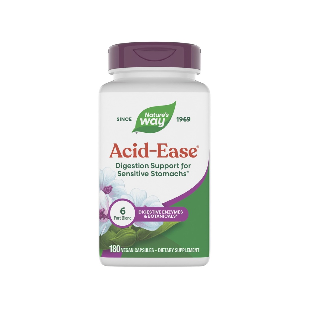 Naturens Way Acid-Ease Digestion Formel, Digestive Support Supplement för känsliga magar *, 180 Vegan kapslar